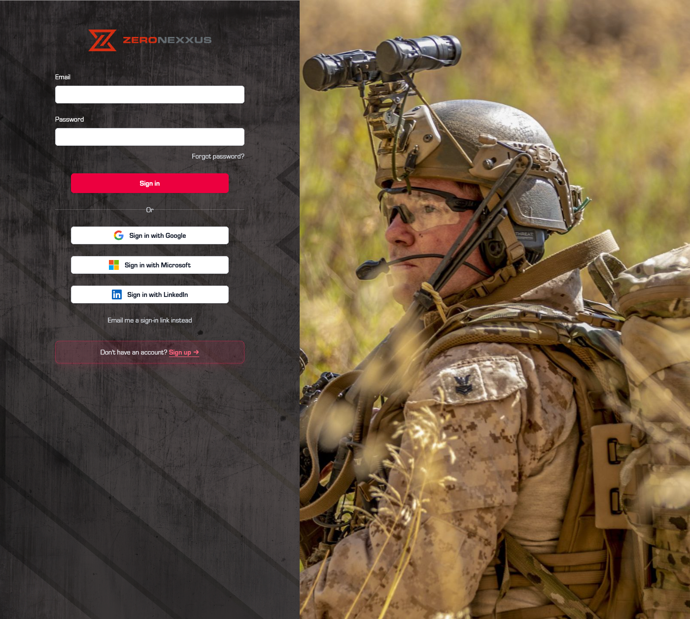 Zero Nexxus sign-in screen